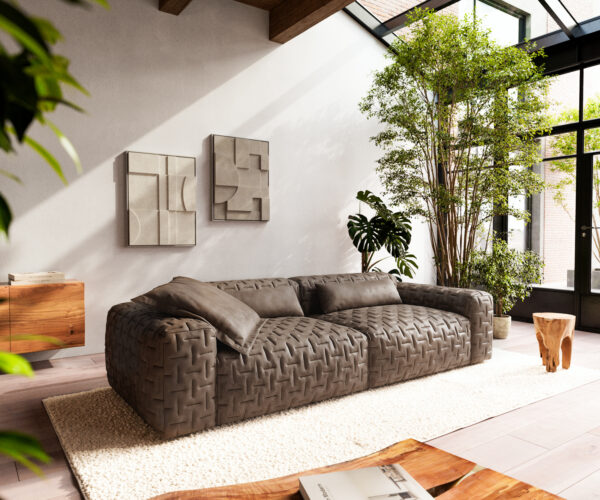 Veľká pohovka Freestyle 280x110 cm mikrovlákno taupe vintage prešívaná