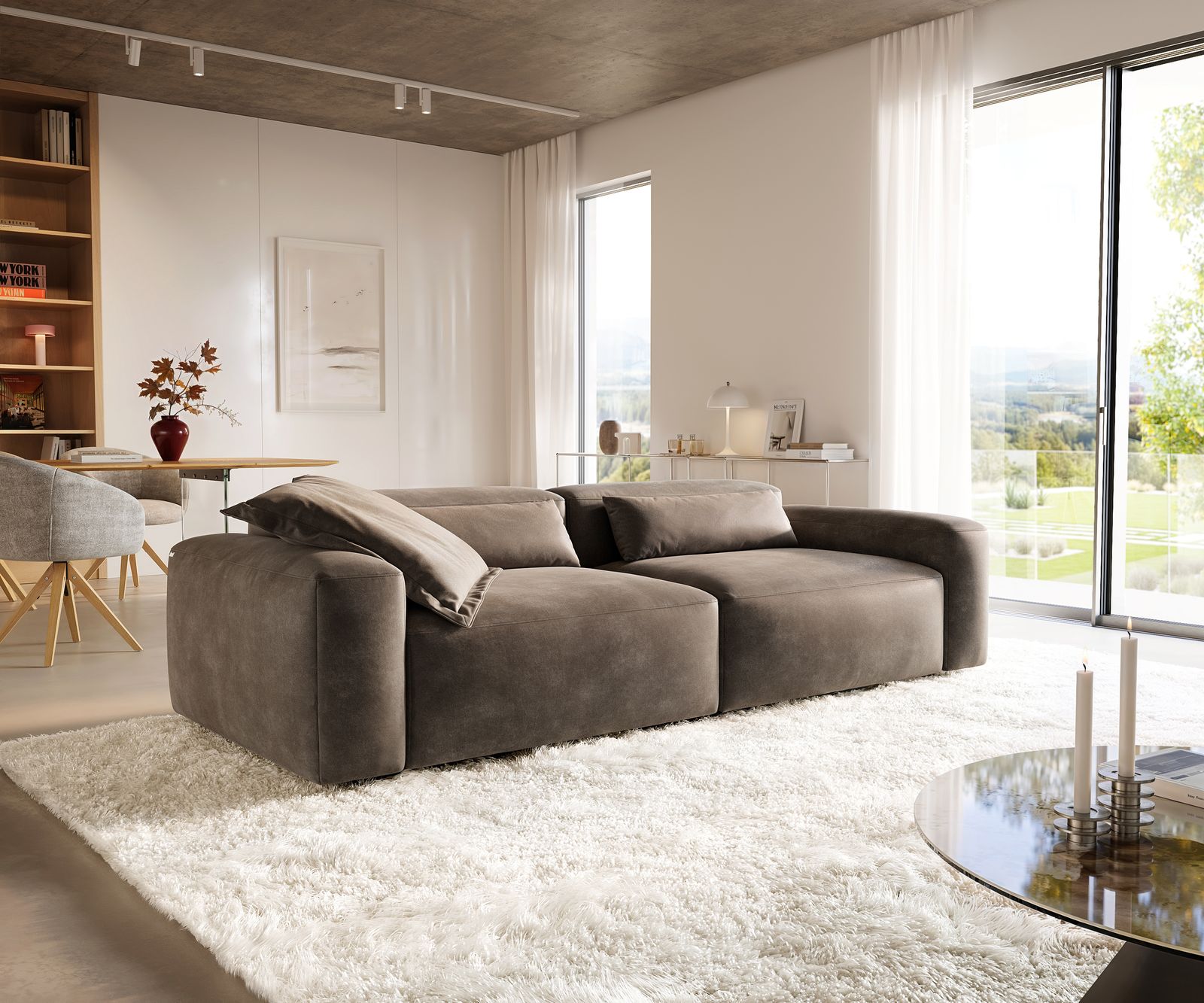 Veľká pohovka Freestyle 280x110 cm mikrovlákno taupe vintage prešívanie - Image 2