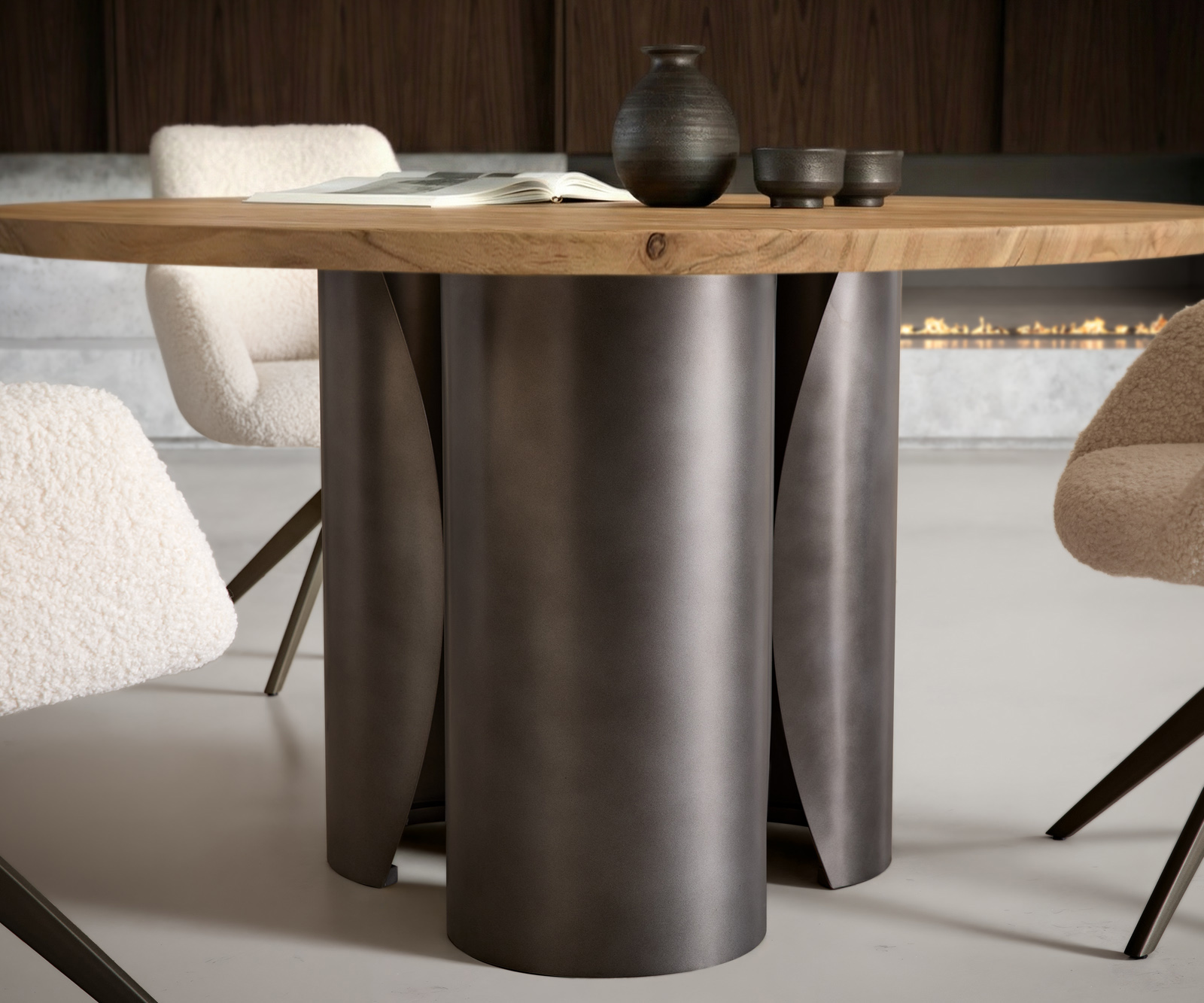 Jedálenský stôl Adenza okrúhly 140x140 cm akácia prírodná kov čierna vintage - Image 4