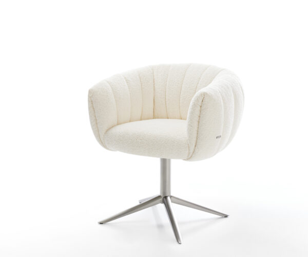 Jedálenská stolička Jada-Flex bouclé biela podstava nerezová oceľ 360° otočný hojdacia funkcia vrecková pružina