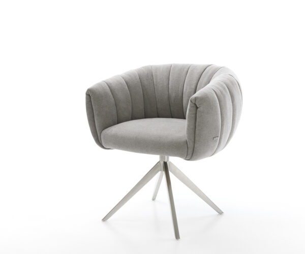 Jedálenská stolička Jada-Flex štruktúrovaná látka mäkká sivá krížová podstava široká nerezová oceľ 360° otočná hojdacia funkcia vrecková pružina