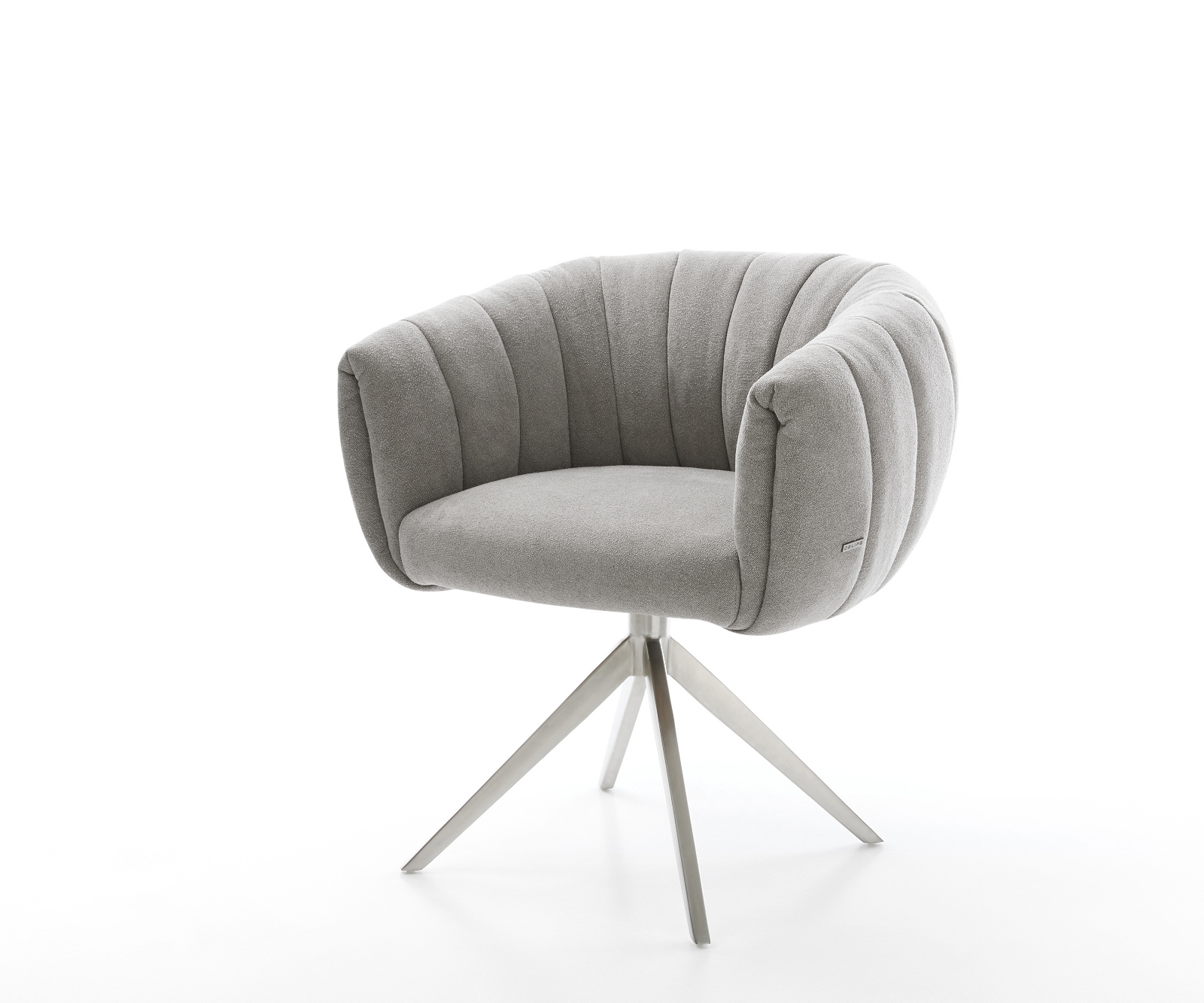 Jedálenská stolička Jada-Flex štruktúrovaná látka mäkká sivá krížová podstava široká nerezová oceľ 360° otočná hojdacia funkcia vrecková pružina