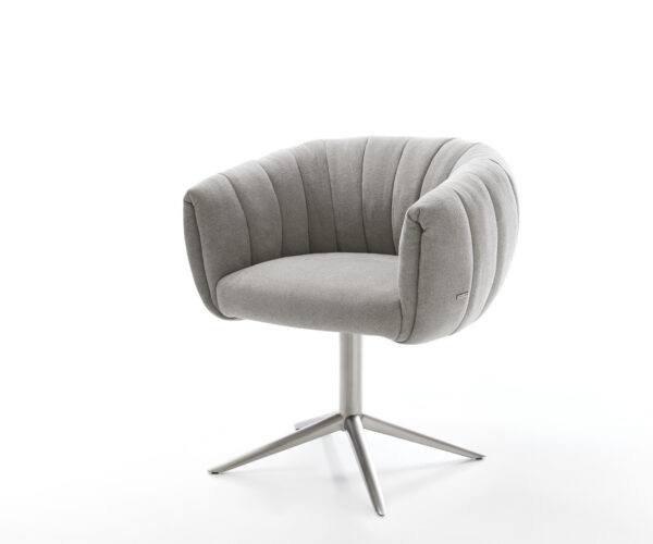 Jedálenská stolička Jada-Flex texturovaná látka mäkký sivá krížová podstava nerezová oceľ 360° otočný hojdacia funkcia vrecková pružina