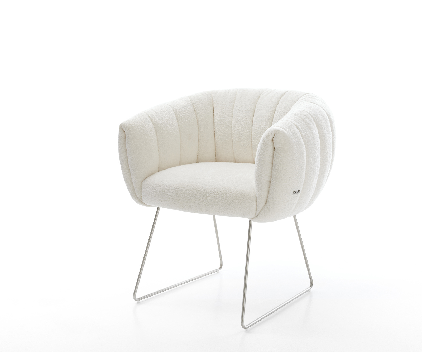 Jedálenská stolička Jada-Flex bouclé mäkký béžová tenká podstava nerezová oceľ vrecková pružina