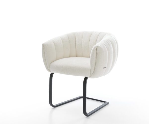 Konzolová jedálenská stolička Jada-Flex bouclé mäkký béžová konzolová jedálenská stolička plochá čierna vrecková pružina