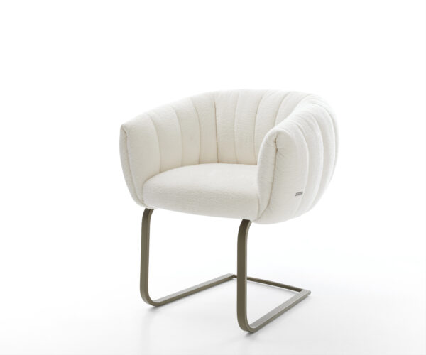 Konzolová jedálenská stolička Jada-Flex bouclé mäkký béžová konzolová jedálenská stolička plochá titánová farba vrecková pružina