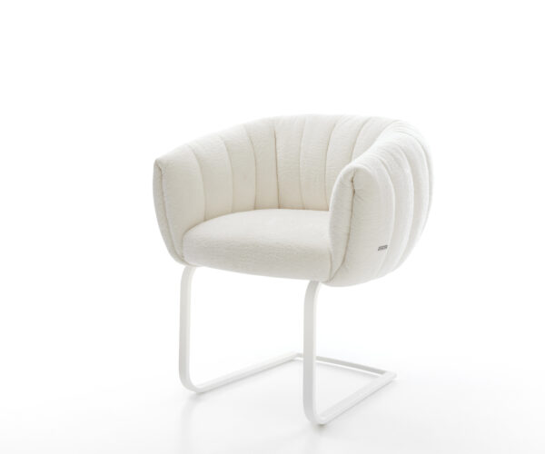 Konzolová jedálenská stolička Jada-Flex bouclé mäkký béžová konzolová jedálenská stolička plochá biela vrecková pružina