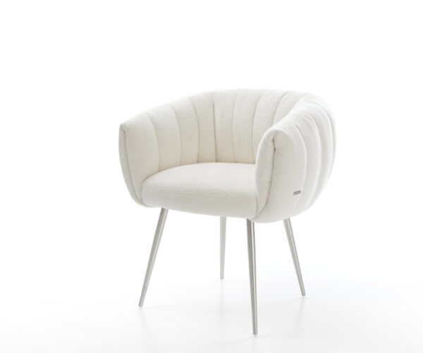 Jedálenská stolička Jada-Flex bouclé mäkký béžová 4-nohá zúžená nerezová oceľ vrecková pružina