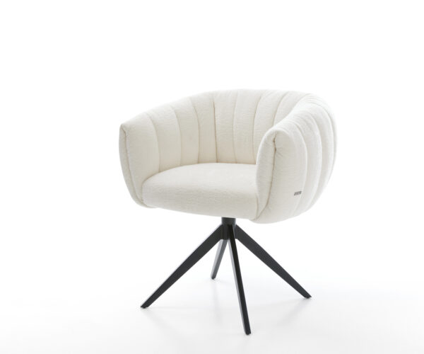 Jedálenská stolička Jada-Flex bouclé mäkký béžová krížová podstava široká čierna 360° otočná hojdacia funkcia vrecková pružina