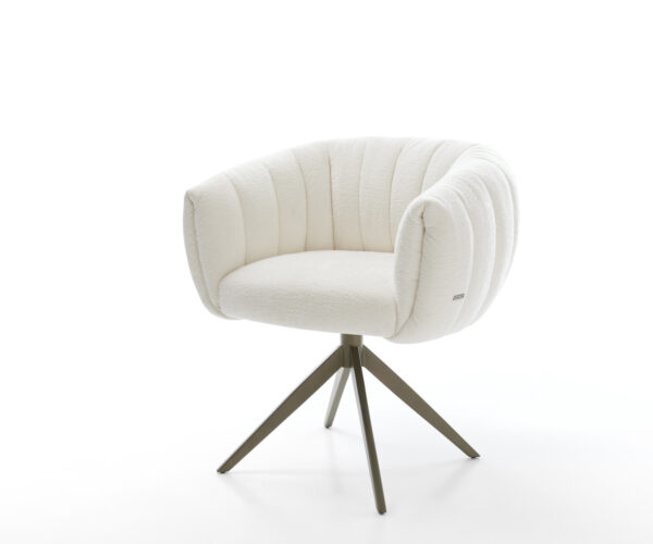 Jedálenská stolička Jada-Flex bouclé mäkký béžová krížová podstava široká titánová farba 360° otočná hojdacia funkcia vrecková pružina