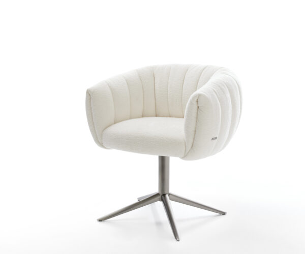 Jedálenská stolička Jada-Flex bouclé mäkký béžová podstava grafitová 360° otočná hojdacia funkcia vrecková pružina