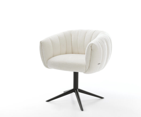 Jedálenská stolička Jada-Flex bouclé mäkký béžová čierna krížová podstava 360° otočný hojdacia funkcia vrecková pružina