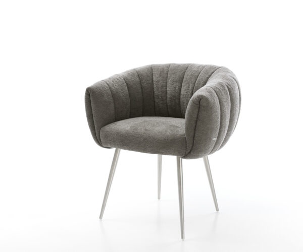 Jedálenská stolička Jada-Flex bouclé mäkký tmavobéžová 4-nohá zúžená nerezová oceľ vrecková pružina