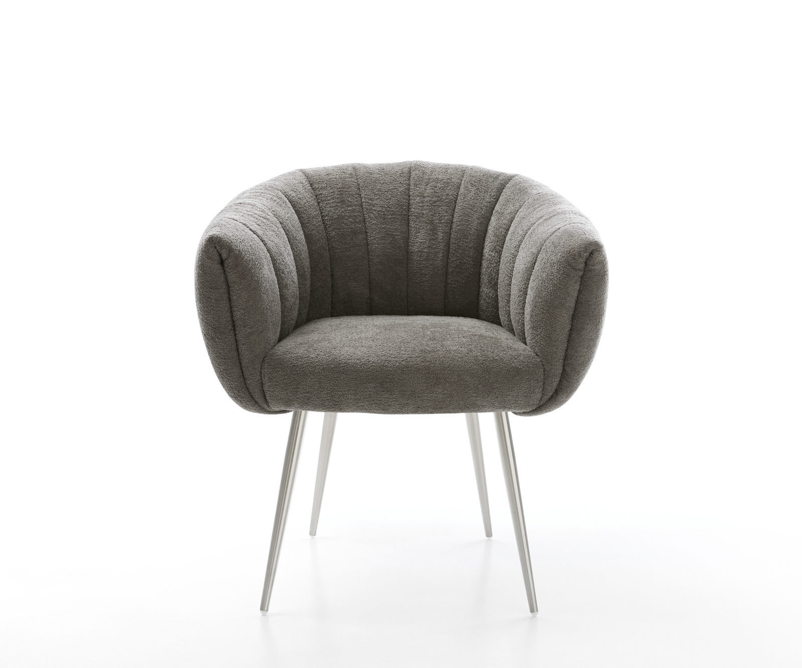 Jedálenská stolička Jada-Flex bouclé mäkký tmavobéžová 4-nohá zúžená nerezová oceľ vrecková pružina - Image 2