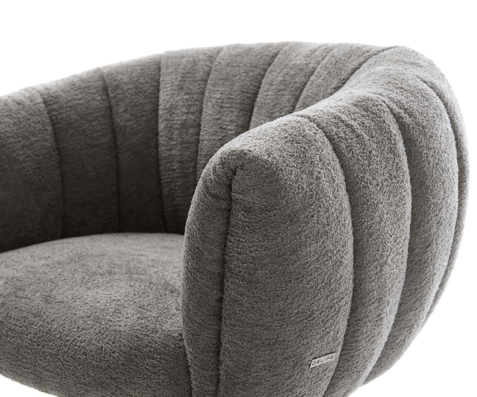 Jedálenská stolička Jada-Flex bouclé mäkký tmavobéžová 4-nohá zúžená nerezová oceľ vrecková pružina - Image 4