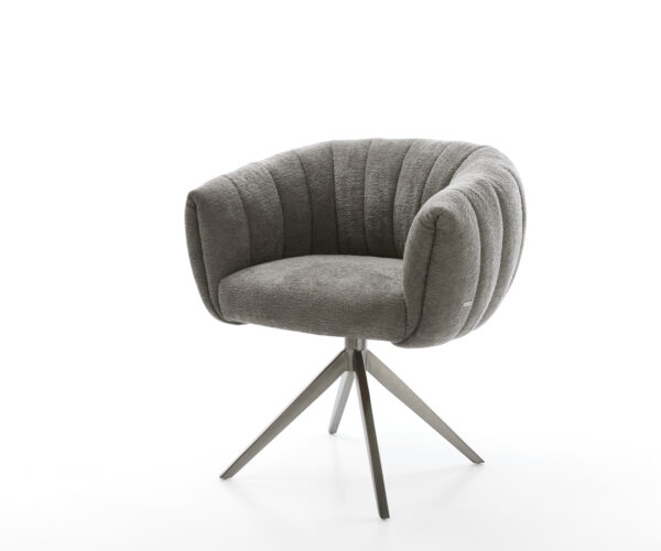 Jedálenská stolička Jada-Flex bouclé mäkký tmavobéžová krížová podstava široká grafitová 360° otočná hojdacia funkcia vrecková pružina