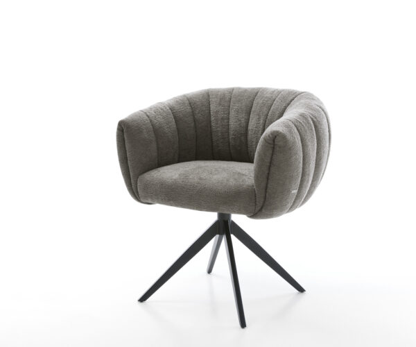 Jedálenská stolička Jada-Flex bouclé mäkký tmavobéžová krížová podstava široká čierna 360° otočná hojdacia funkcia vrecková pružina