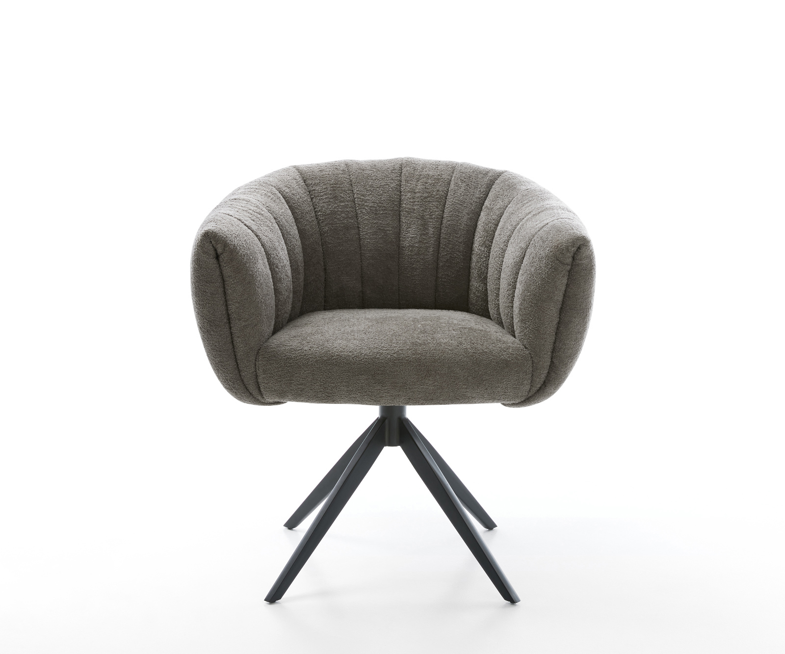 Jedálenská stolička Jada-Flex bouclé mäkký tmavobéžová krížová podstava široká čierna 360° otočná hojdacia funkcia vrecková pružina - Image 2