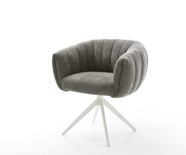 Jedálenská stolička Jada-Flex bouclé mäkký tmavobéžová krížová podstava široká biela 360° otočná hojdacia funkcia vrecková pružina