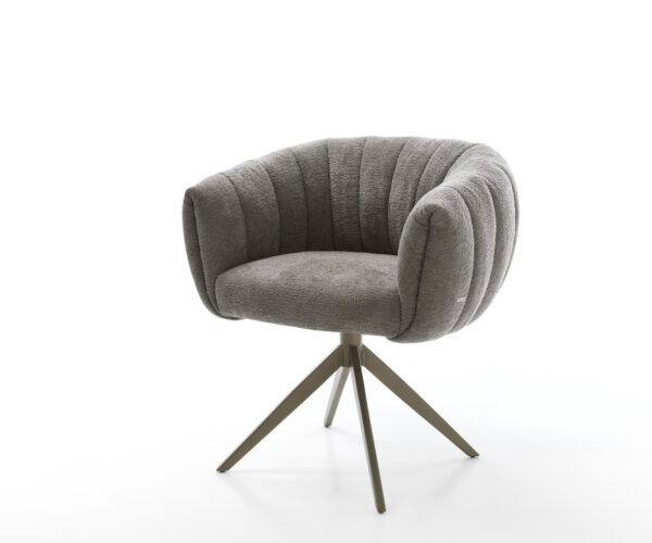 Jedálenská stolička Jada-Flex bouclé mäkký tmavobéžová krížová podstava široká titánová farba 360° otočná hojdacia funkcia vrecková pružina