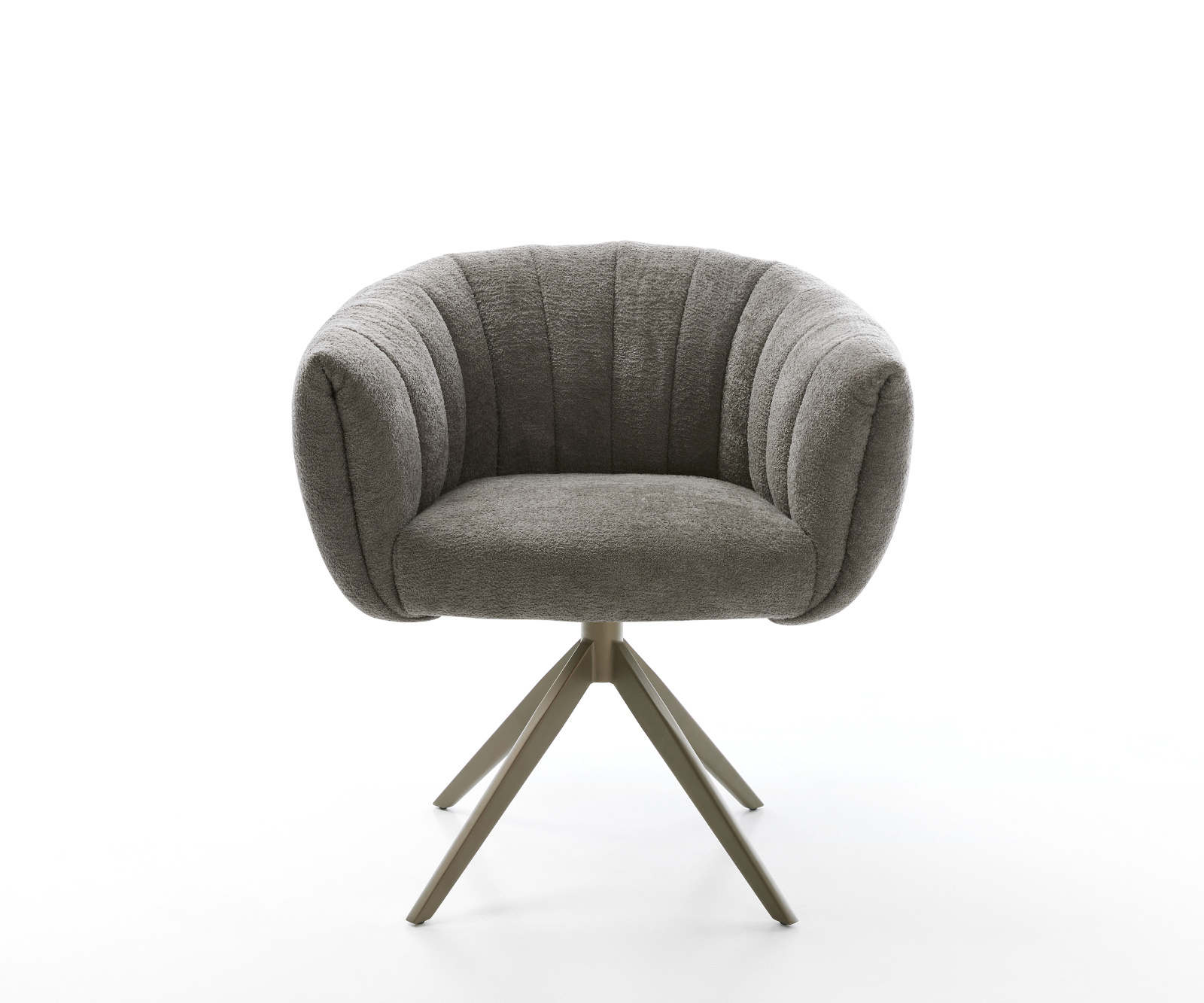 Jedálenská stolička Jada-Flex bouclé mäkký tmavobéžová krížová podstava široká titánová farba 360° otočná hojdacia funkcia vrecková pružina - Image 2