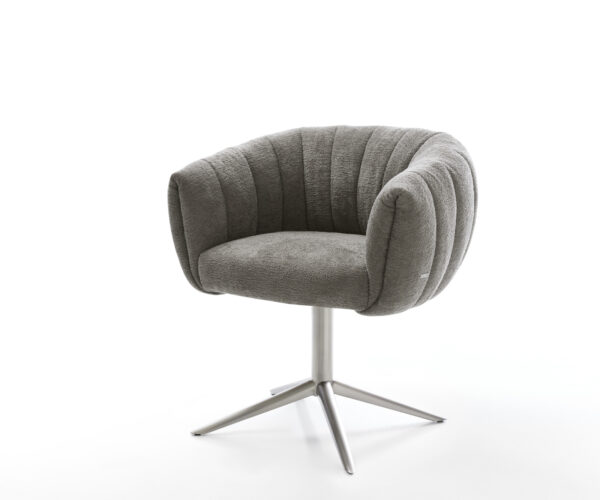 Jedálenská stolička Jada-Flex bouclé soft tmavobéžová krížová podstava nerezová oceľ 360° otočný hojdacia funkcia vrecková pružina