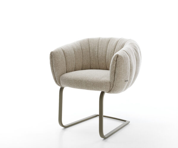 Konzolová jedálenská stolička Jada-Flex tkaná látka mäkká béžová konzolová jedálenská stolička plochá titánová farba vrecková pružina