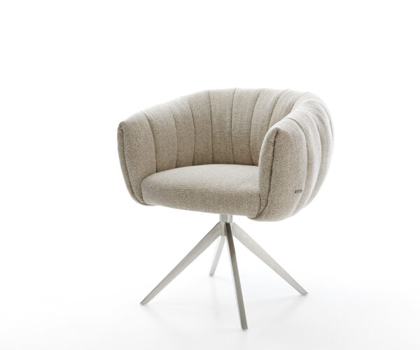 Jedálenská stolička Jada-Flex tkaná látka mäkká béžová krížová podstava široká nerezová oceľ 360° otočná hojdacia funkcia vrecková pružina