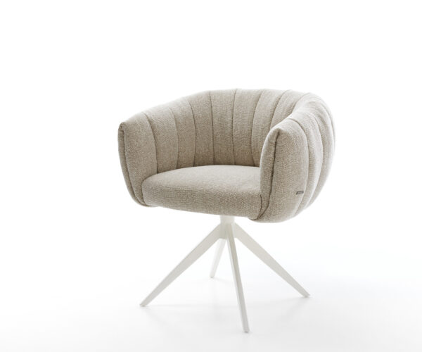 Jedálenská stolička Jada-Flex tkanina mäkká béžová krížová podstava široká biela 360° otočná hojdacia funkcia vrecková pružina