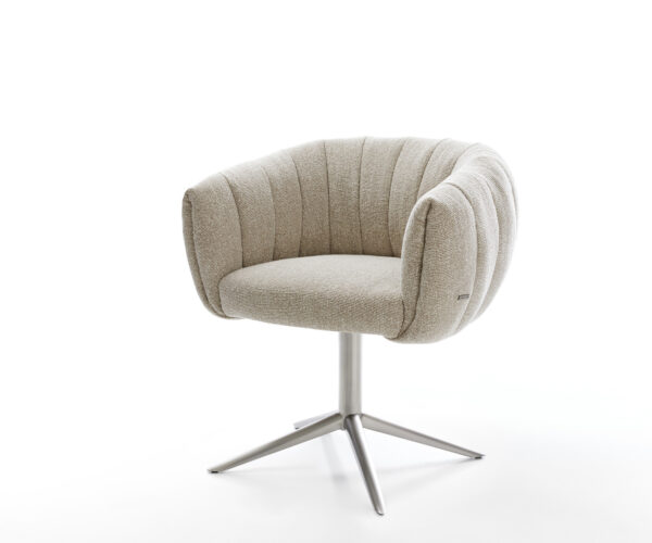 Jedálenská stolička Jada-Flex tkanina mäkká béžová kovová podstava nerezová oceľ 360° otočný hojdacia funkcia vrecková pružina