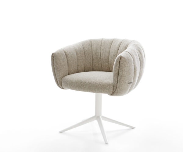 Jedálenská stolička Jada-Flex tkanina mäkká béžová krížová podstava biela 360° otočná hojdacia funkcia vrecková pružina