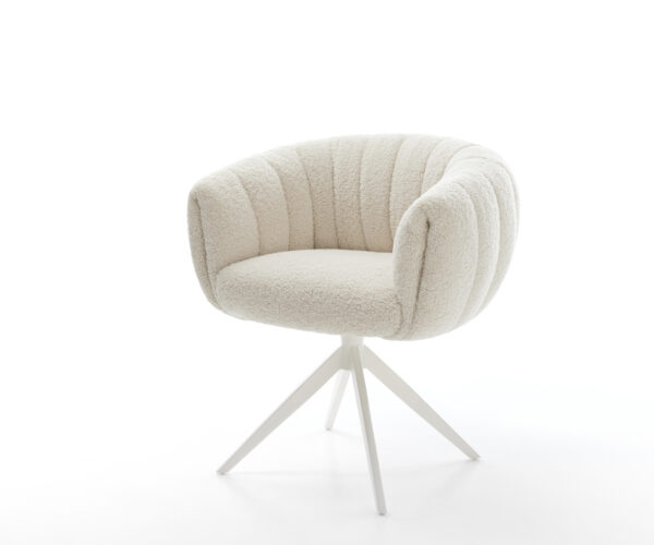 Jedálenská stolička Jada-Flex teddy látka béžová krížová podstava široká biela 360° otočná hojdacia funkcia vrecková pružina