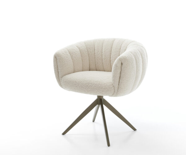 Jedálenská stolička Jada-Flex teddy látka béžová krížová podstava široká titánová farba 360° otočná hojdacia funkcia vrecková pružina