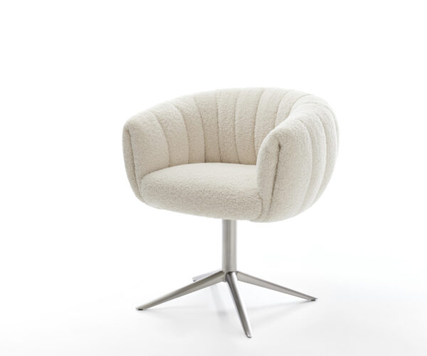 Jedálenská stolička Jada-Flex teddy látka béžová krížová podstava nerezová oceľ 360° otočný hojdacia funkcia vrecková pružina