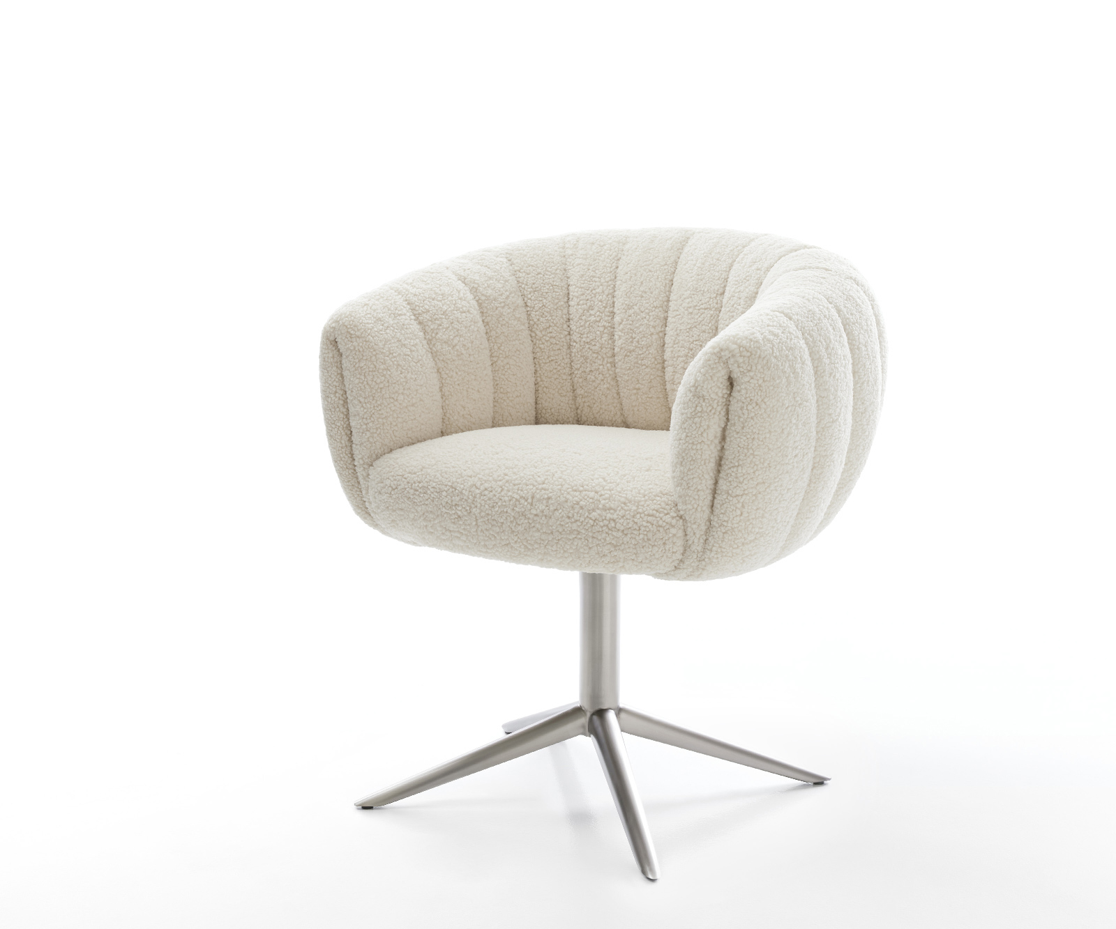 Jedálenská stolička Jada-Flex teddy látka béžová krížová podstava nerezová oceľ 360° otočný hojdacia funkcia vrecková pružina