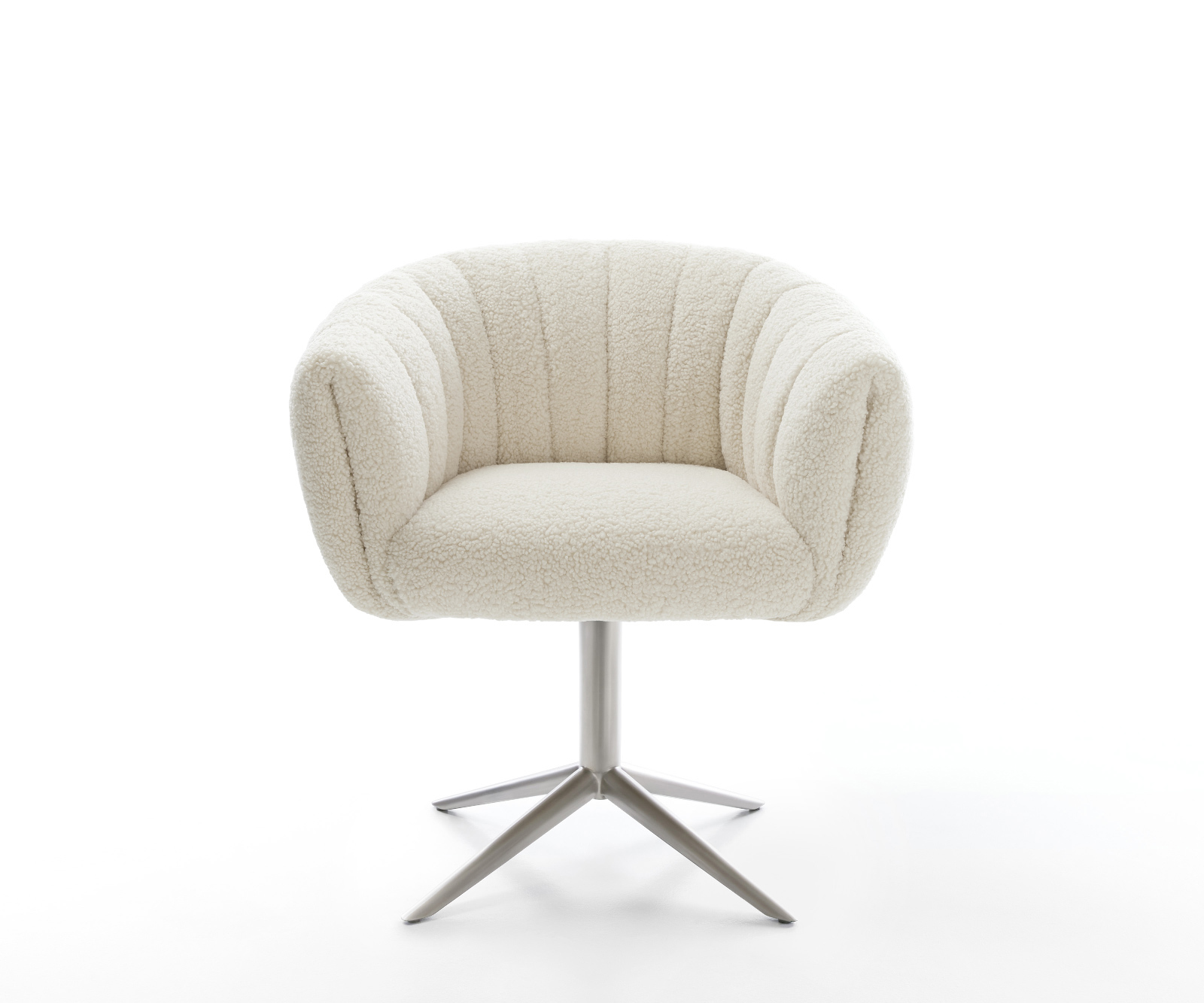 Jedálenská stolička Jada-Flex teddy látka béžová krížová podstava nerezová oceľ 360° otočný hojdacia funkcia vrecková pružina - Image 2