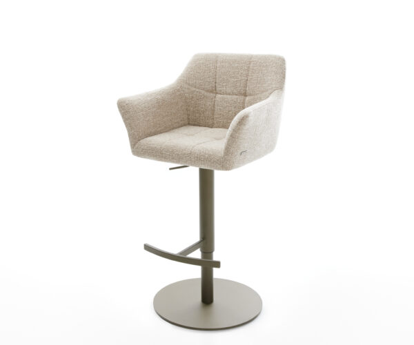 Barová stolička Yulo-Flex tkanina mäkká béžová otočná podstava výškovo nastaviteľná kov titánová farba