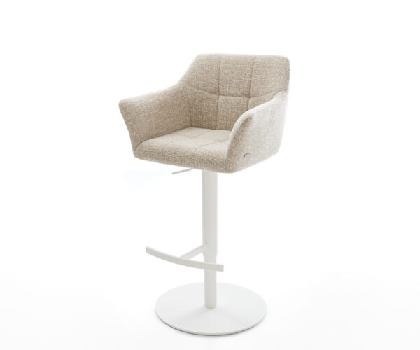 Barová stolička Yulo-Flex tkanina mäkký béžová otočná podstava výškovo nastaviteľná kov biela