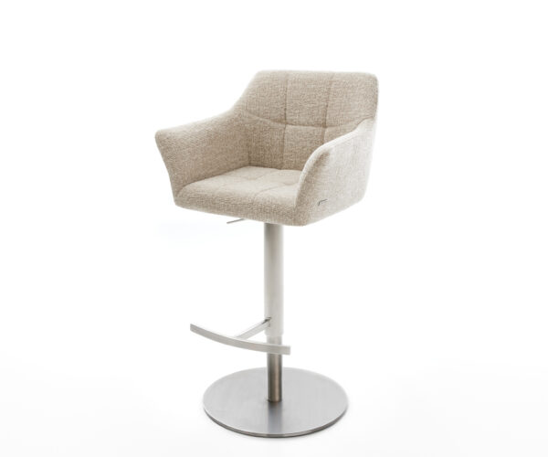 Barová stolička Yulo-Flex tkanina mäkká béžová otočná podstava výškovo nastaviteľná nerezová oceľ strieborno sivá