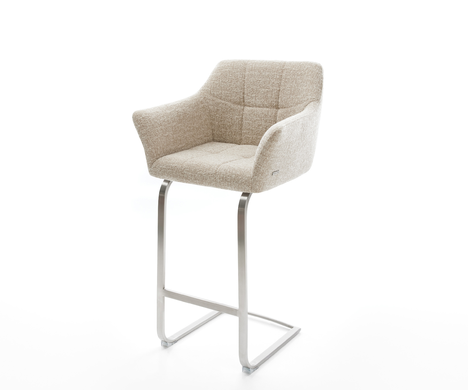 Barová stolička Yulo-Flex tkanina mäkký béžová konzolová podstava plochá nerezová oceľ strieborná