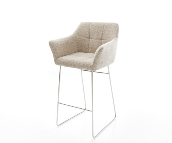 Barová stolička Yulo-Flex tkanina mäkká béžová tenká podstava nerezová oceľ strieborno-šedá