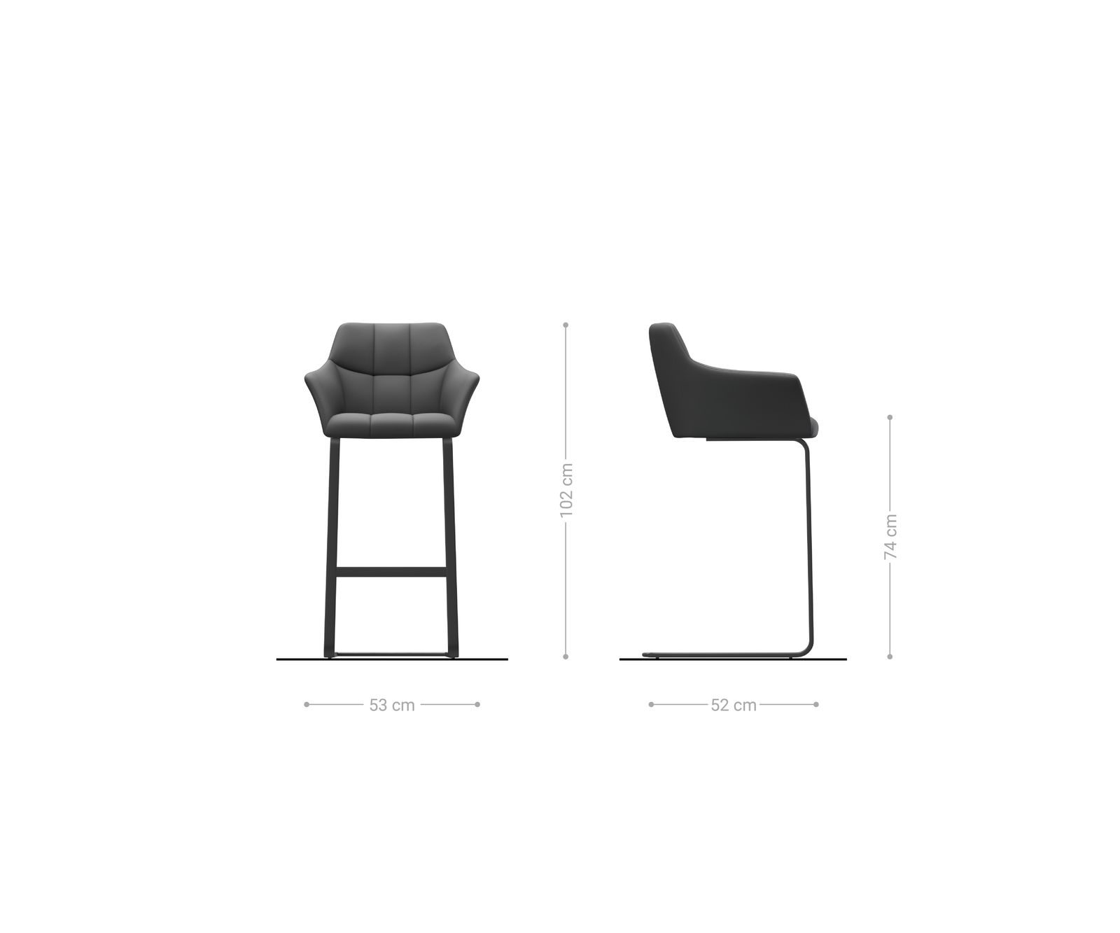 Barová stolička Yulo-Flex texturovaná látka mäkká sivá konzolová podstava plochý kov čierna - Image 6