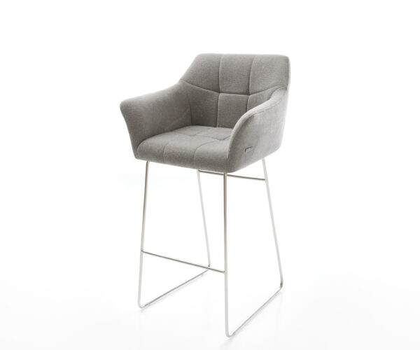 Barová stolička Yulo-Flex texturovaná látka mäkká sivá tenká podstava nerezová oceľ strieborno-šedá