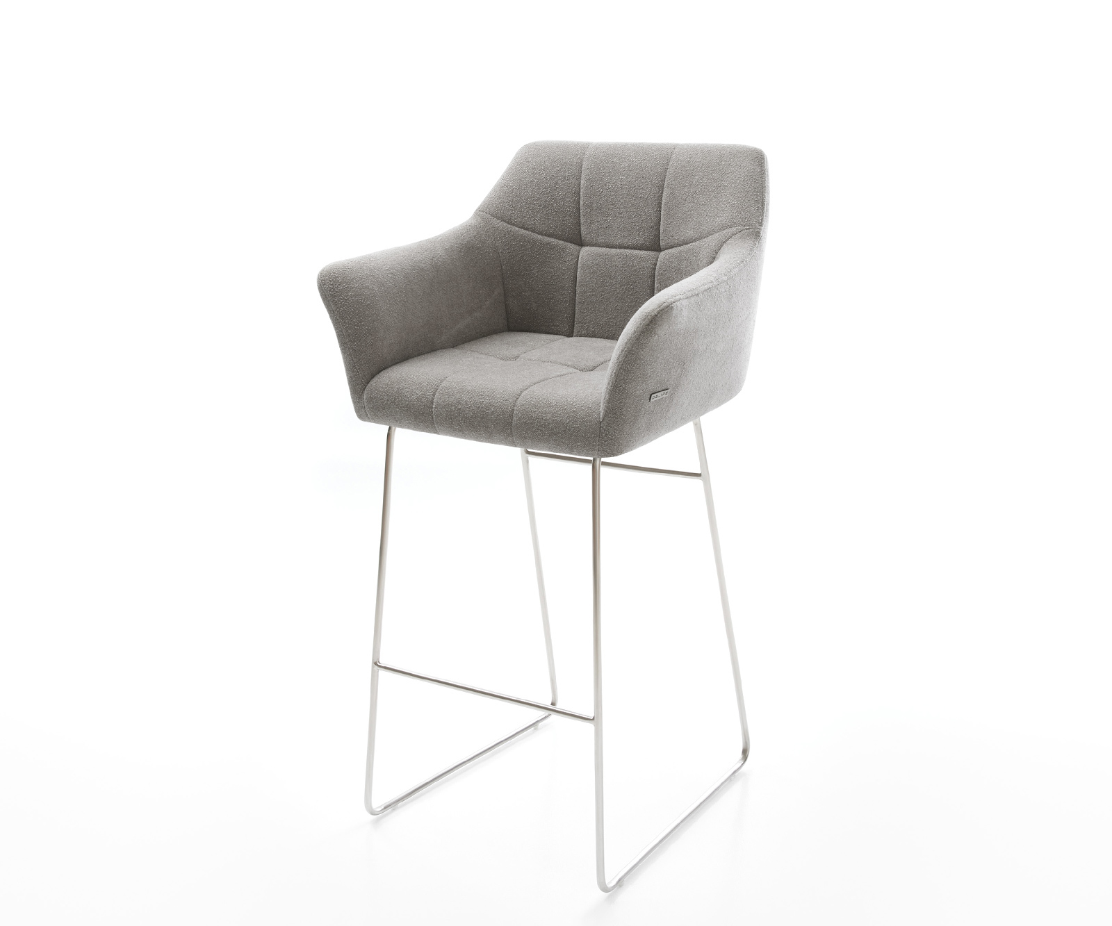 Barová stolička Yulo-Flex texturovaná látka mäkká sivá tenká podstava nerezová oceľ strieborno-šedá