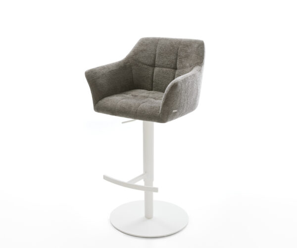 Barová stolička Yulo-Flex bouclé mäkký tmavobéžová otočná podstava výškovo nastaviteľná kov biela