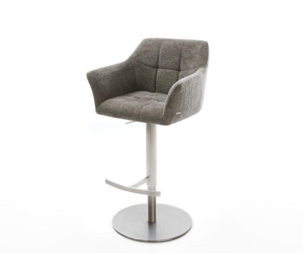 Barová stolička Yulo-Flex bouclé mäkký tmavobéžová otočná podstava výškovo nastaviteľná nerezová oceľ strieborno-šedá