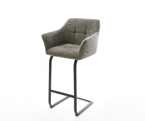 Barová stolička Yulo-Flex bouclé mäkký tmavobéžová konzolová podstava plochý kov čierna