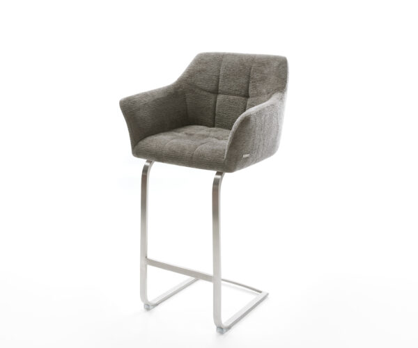 Barová stolička Yulo-Flex bouclé mäkký tmavobéžová konzolová podstava plochá nerezová oceľ striebornošedá