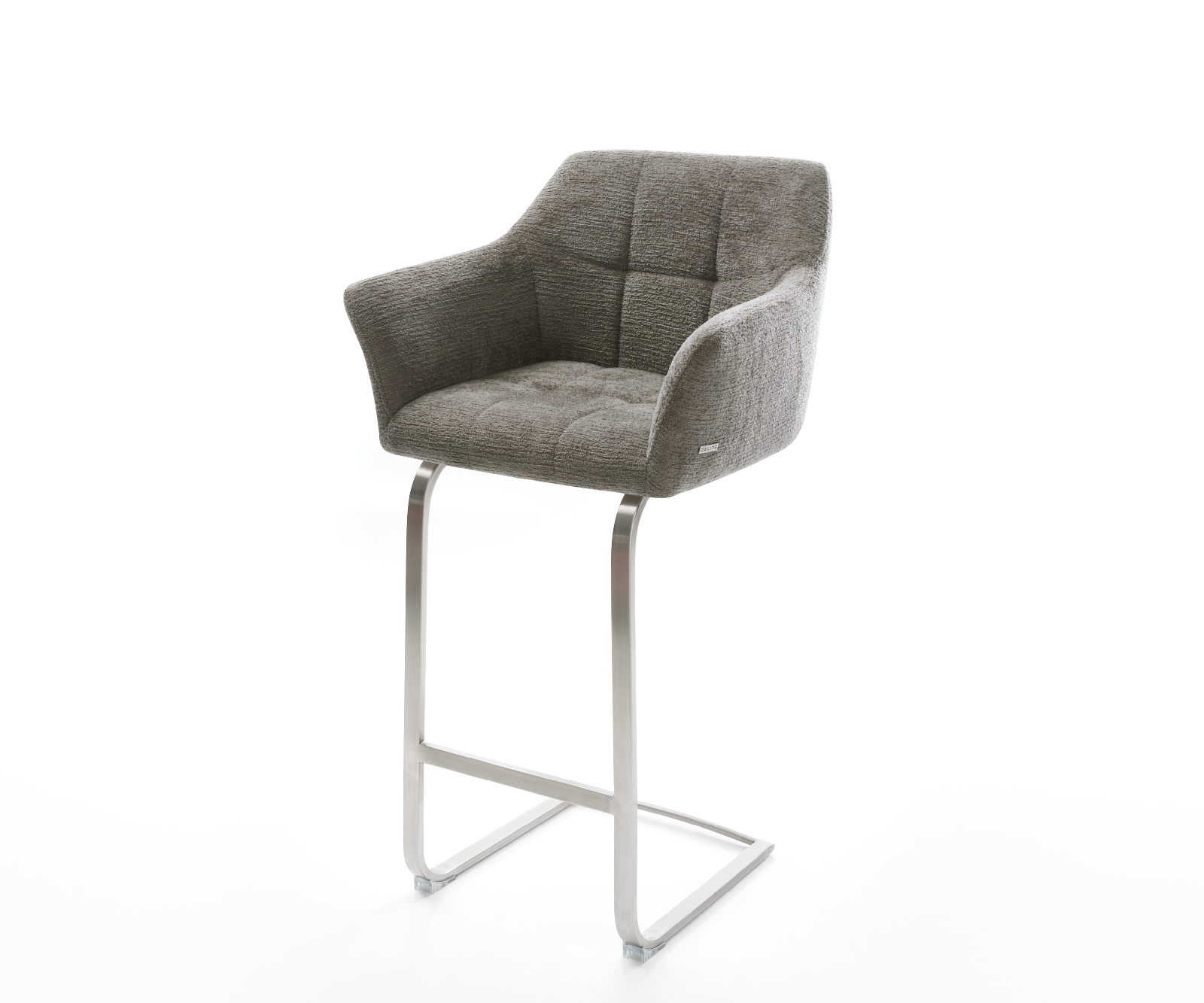 Barová stolička Yulo-Flex bouclé mäkký tmavobéžová konzolová podstava plochá nerezová oceľ striebornošedá