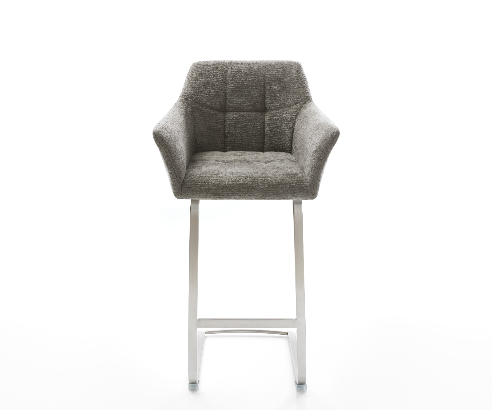 Barová stolička Yulo-Flex bouclé mäkký tmavobéžová konzolová podstava plochá nerezová oceľ striebornošedá - Image 2
